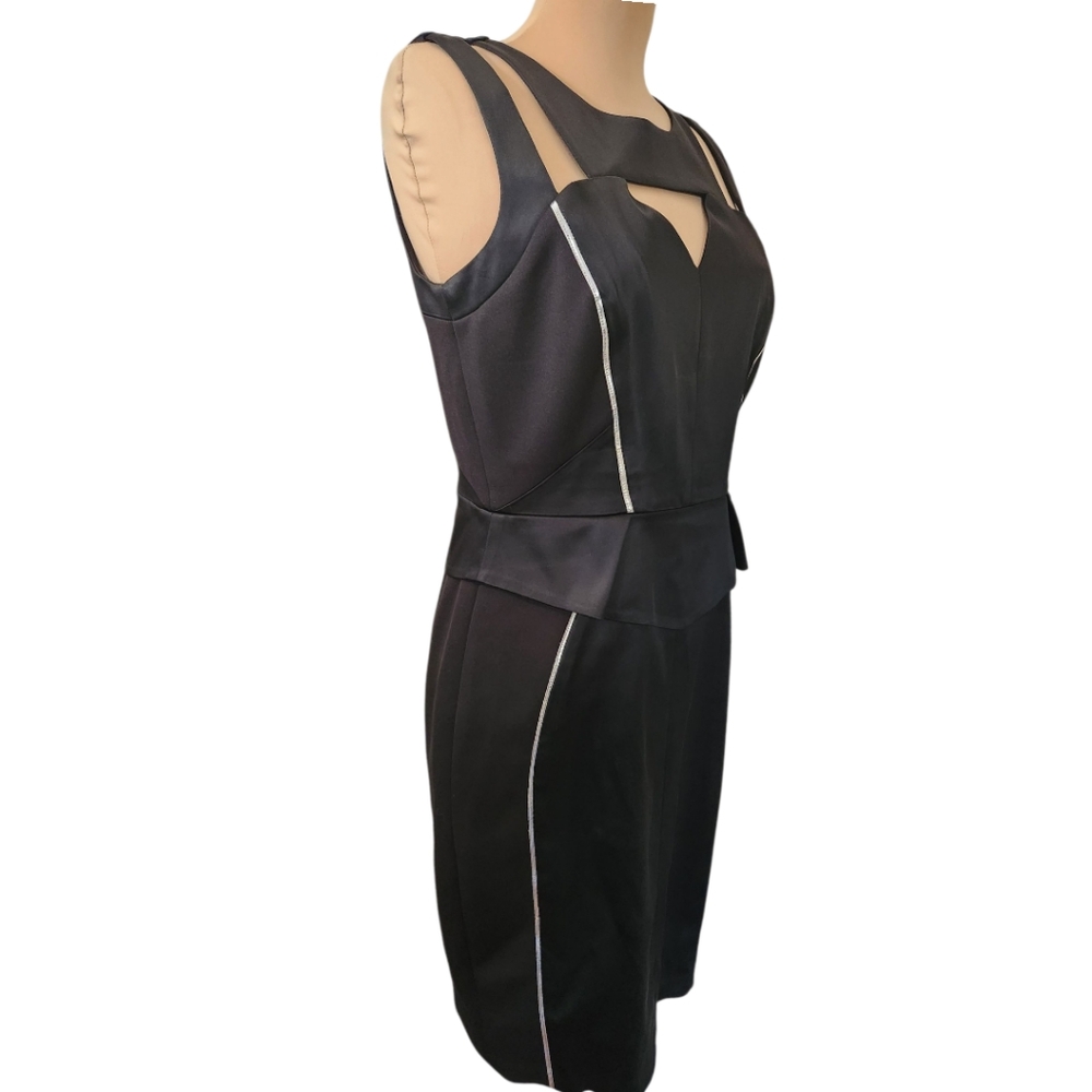 JAX Black Satin Cut-Out Peplum Cocktail Dress - Size 10 - Picture 5 of 13
